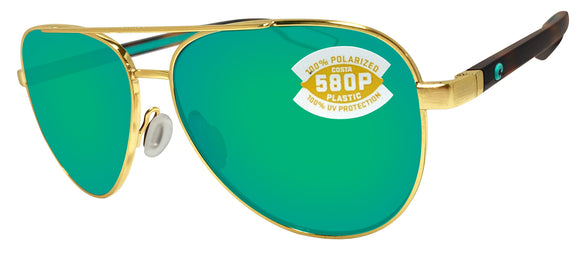 Costa Del Mar Peli Brushed Gold Frame Green Mirror 580 Plastic Polarized Lens
