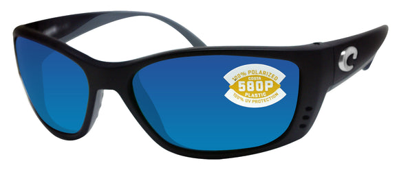 Costa Del Mar Fisch Black Frame Blue Mirror 580 Plastic Polarized Lens