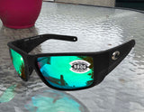 Costa Del Mar Blackfin Pro Black Green Mirror 580 Glass Lens Sunglasses