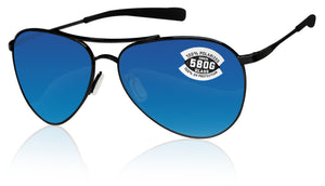 Costa Del Mar Piper Shiny Black Frame Blue Mirror 580G Glass Polarized Lens