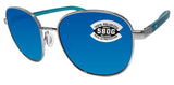 Costa Del Mar Egret Brushed Silver Frame Blue Mirror 580 Glass Polarized Lens