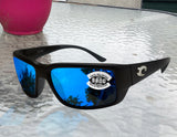 Costa Del Mar Fantail Matte Black Frame Blue Mirror 580G Glass Polarized Lens