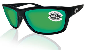 Costa Del Mar Mag Bay Shiny Black Frame Green Mirror 580G Polarized Glass Lens