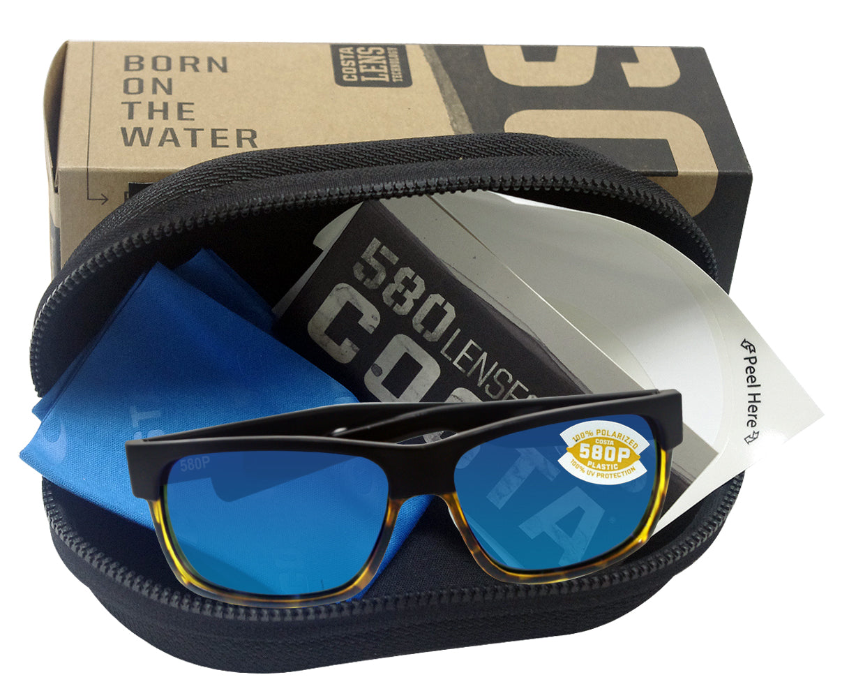 Costa Del Mar Half Moon Sunglasses - Shiny Black/Blue Mirror 580G