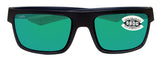 Costa Del Mar Motu Black Teak Frame Green Mirror 580G Glass Polarized Lens