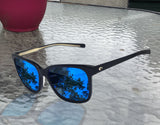 Costa Del Mar May Shiny Black Frame Blue Mirror 580G Glass Polarized Lens New