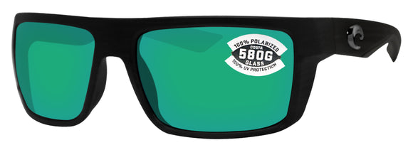 Costa Del Mar Motu Black Frame Green Mirror 580G Glass Polarized Lens