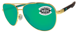 Costa Del Mar Peli Brushed Gold Frame Green Mirror 580 Glass Polarized Lens