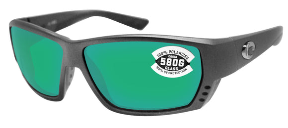 Costa Del Mar Tuna Alley Gray Metallic Green Mirror 580G Glass Polarized Lens