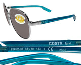 Costa Del Mar Egret Brushed Silver Frame Gray 580 Plastic Polarized Lens