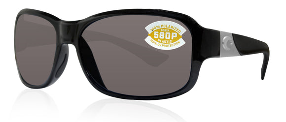 Costa Del Mar Inlet Shiny Black Frame Gray 580P Plastic Polarized Lens