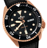 Seiko 5 Sports Automatic SRPD76  Black Day Date Dial leather silicone Band NEW