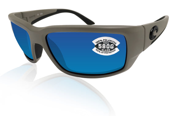 Costa Del Mar Fantail Moss Frame Blue Mirror 580 Glass Polarized Lens Sunglasses