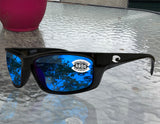 Costa Del Mar Jose Shiny Black Frame Blue Mirror 580G Glass Polarized Lens