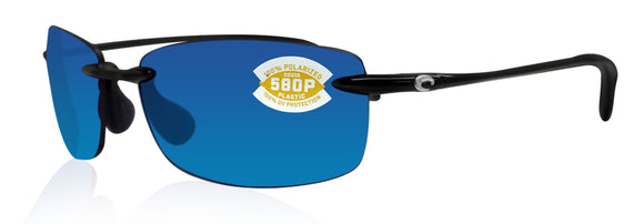 Costa Del Mar Ballast Shiny Black Frame Blue Mirror 580P Plastic Polarized Lens