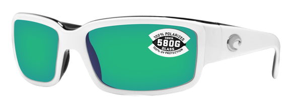 Costa Del Mar Caballito White Black Frame Green Mirror 580G Glass Polarized Lens