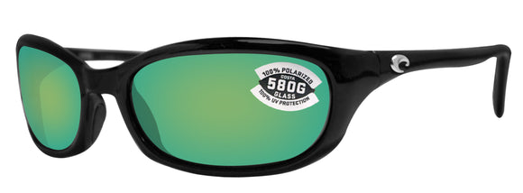 Costa Del Mar Harpoon Shiny Black Frame Green Mirror 580G Glass Polarized Lens