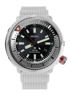 Seiko Prospex SNE545 Solar Diver Black Date Dial White Silicone Band Watch New