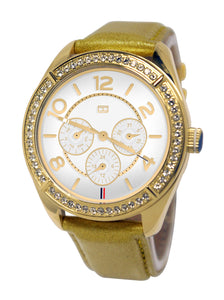 Tommy Hilfiger 1781250 White Chrono Dial Tan Leather Strap Women Watch NEW