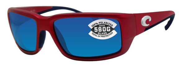 Costa Del Mar Fantail Red Frame Blue Mirror 580G Glass Polarized Lens