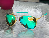 Costa Del Mar Piper Shiny Gold Frame Green Mirror 580P Plastic Polarized Lens