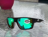 Costa Del Mar Bloke Matte Black Gray Frame Green 580G Polarized Glass Lens