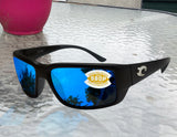 Costa Del Mar Fantail Matte Black Frame Blue Mirror 580P Plastic Polarized Lens