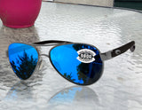 Costa Del Mar Loreto Gunmetal Black Frame Blue Mirror 580 Glass Polarized Lens