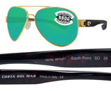 Costa Del Mar South Point Gold Frame Green Mirror 580G Glass Polarized Lens