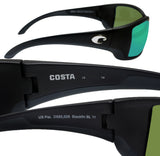 Costa Del Mar Blackfin Matte Black Frame Green Mirror 580G Glass Polarized Lens