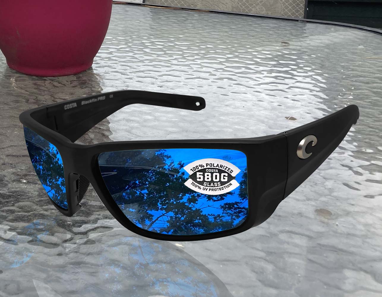 Costa Del Mar Blackfin Pro Black Blue Mirror 580 Glass Lens Sunglasses sasy420