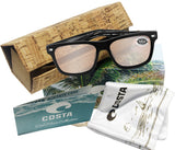 Costa Del Mar Aransas Black Frame Copper Silver Mirror 580 Glass Polarized Lens