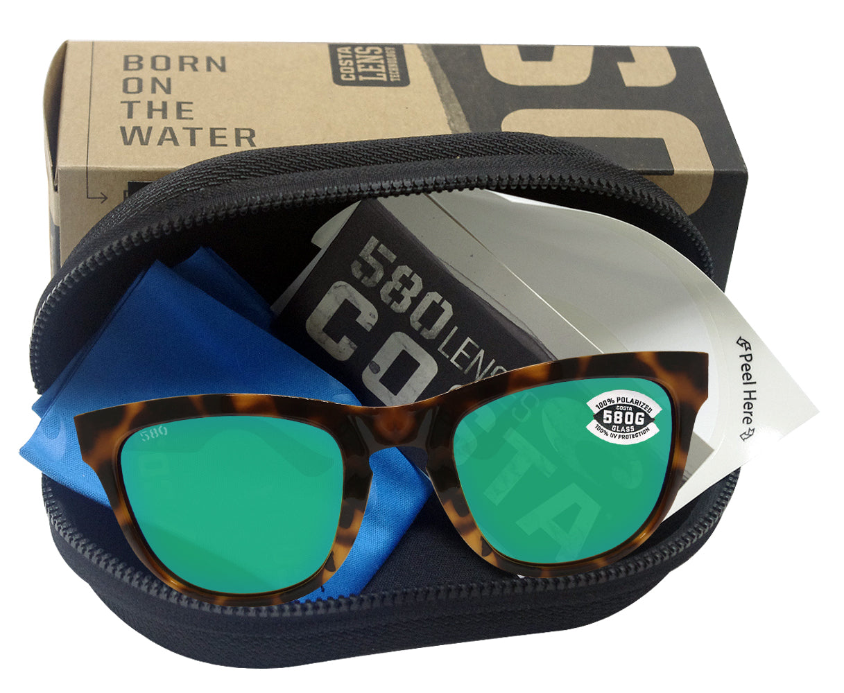 Costa Del Mar Copra Retro Tortoise Frame Green Mirror 580 Glass Lens sasy420