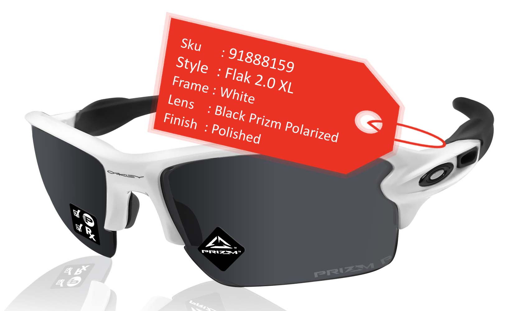 Oakley Flak 2.0 XL Polarized Sunglasses - Polished White/Prizm Black