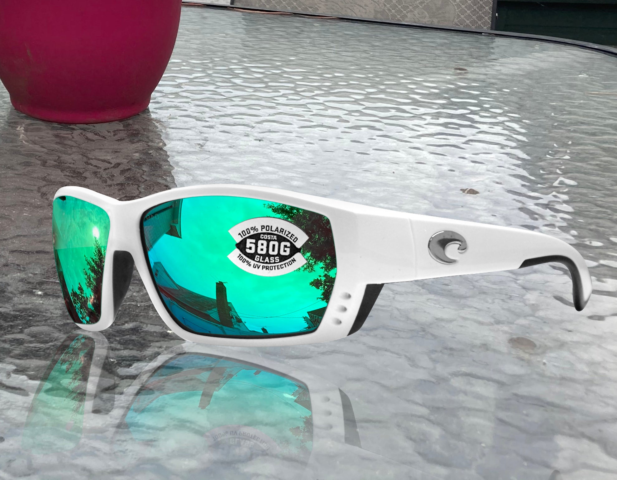 Costa Del Mar Tuna Alley White Frame Green Mirror 580G Glass Polarized sasy420