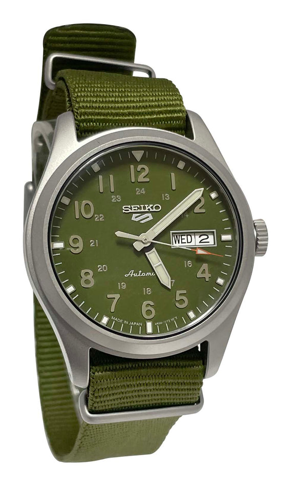 Seiko 5 Sports SRPG33 Green Day Date Dial Nylon Band Watch New