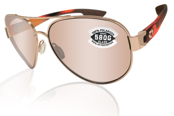 Costa Del Mar South Point Rose Gold Tortoise Copper Silver Mirror 580 Glass Lens