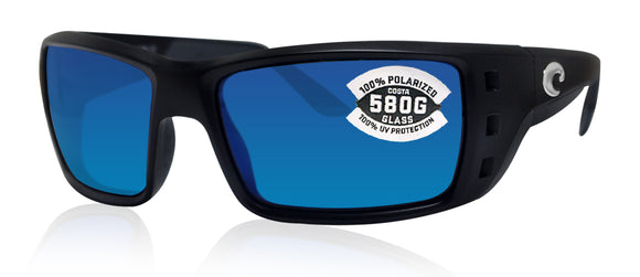 Costa Del Mar Permit Matte Black Frame Blue Mirror 580 Glass Polarized Lens