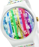 Swatch Originals SUOZ285S Colourshift Currencies Printed White Rubber Band Watch