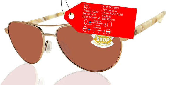 Costa Del Mar sunglasses Fernandina shiny rose gold frame copper 580 plastic lens
