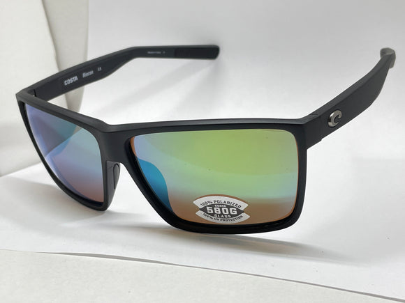 Costa Del Mar sunglasses Rincon Black Frame Green Mirror 580 Glass Polarized Lens