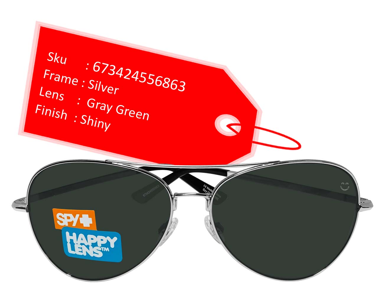 SPY Optic Whistler Aviator Unisex Polarized Sunglasses Silver/Grey 58[]14 140 Spy Optic Whistler Aviator sunglasses silver frame Happy  main image 2