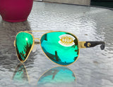 Costa Del Mar South Point gold frame green mirror 580 plastic lens