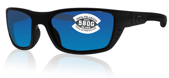 Costa Del Mar Whitetip Blackout Frame Blue Mirror 580G Glass Polarized Lens