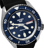 Seiko 5 Sports Automatic SRPD93 Blue Sunray Day Date Dial Black Silicone Watch New