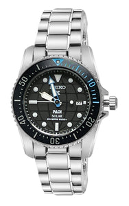 Seiko Prospex Padi SNE575 Solar Diver Black Date Dial Silver Steel Bracelet Watch