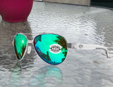 Costa Del Mar Loreto Palladium White Green Mirror 580G Glass Polarized Lens