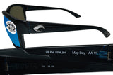 Costa Del Mar Mag Bay Shiny Black Frame Blue Mirror 580G Polarized Glass Lens