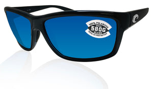 Costa Del Mar Mag Bay Shiny Black Frame Blue Mirror 580G Polarized Glass Lens